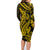 Gold Polynesia Shark Tattoo Family Matching Long Sleeve Bodycon Dress and Hawaiian Shirt With Polynesian Plumeria LT14 - Polynesian Pride