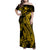 Gold Polynesia Shark Tattoo Family Matching Off Shoulder Maxi Dress and Hawaiian Shirt With Polynesian Plumeria LT14 Mom's Dress Gold - Polynesian Pride