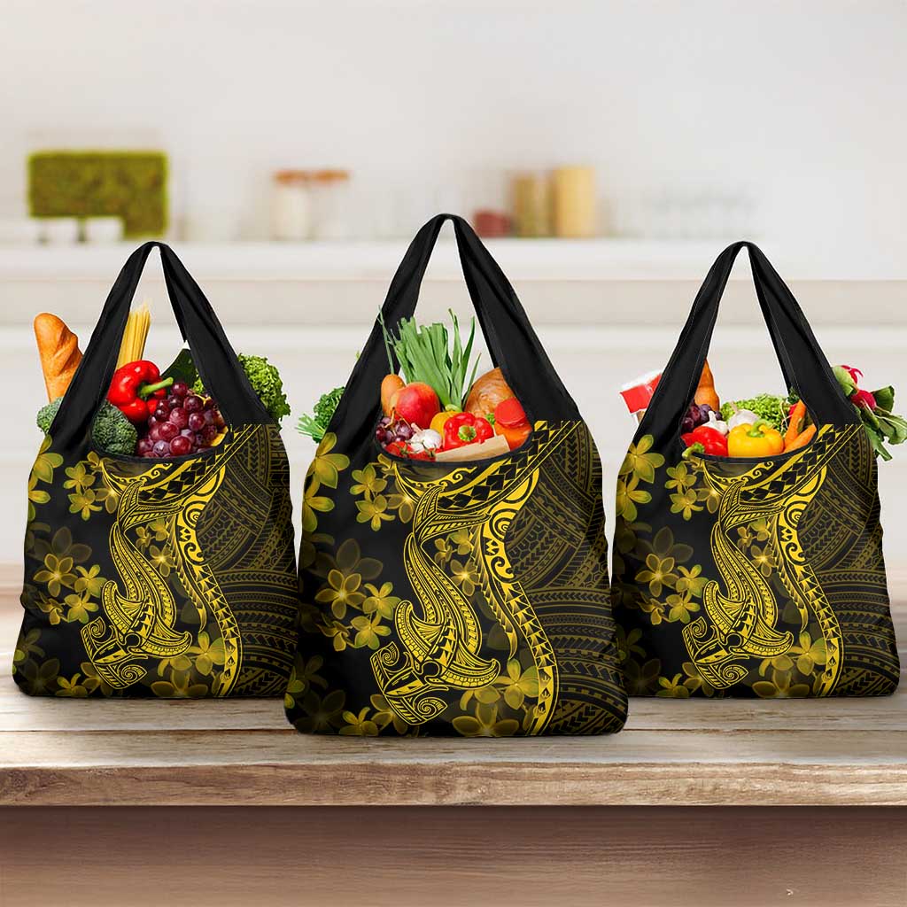 Gold Polynesia Shark Tattoo Grocery Bag With Polynesian Plumeria LT14 3-pack One Size Gold - Polynesian Pride