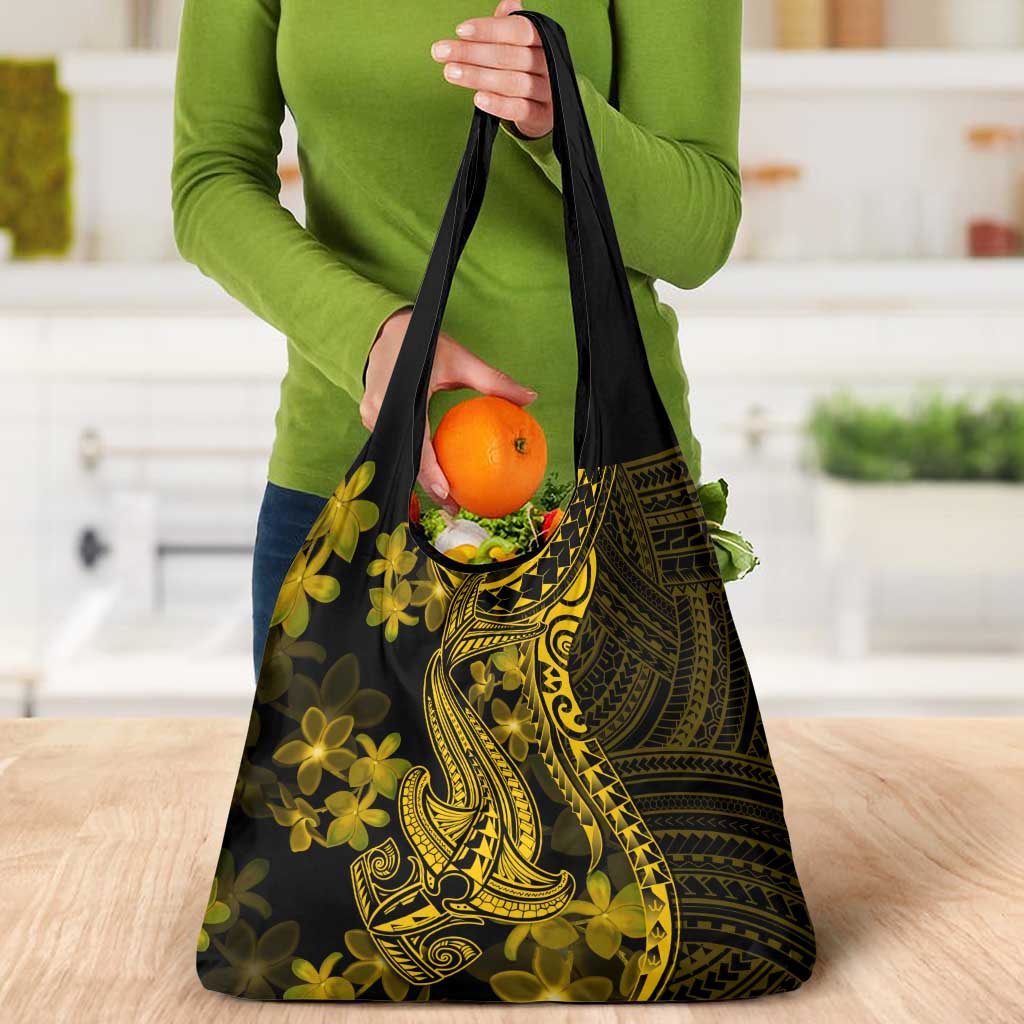 Gold Polynesia Shark Tattoo Grocery Bag With Polynesian Plumeria LT14 - Polynesian Pride
