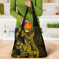 Gold Polynesia Shark Tattoo Grocery Bag With Polynesian Plumeria LT14 - Polynesian Pride