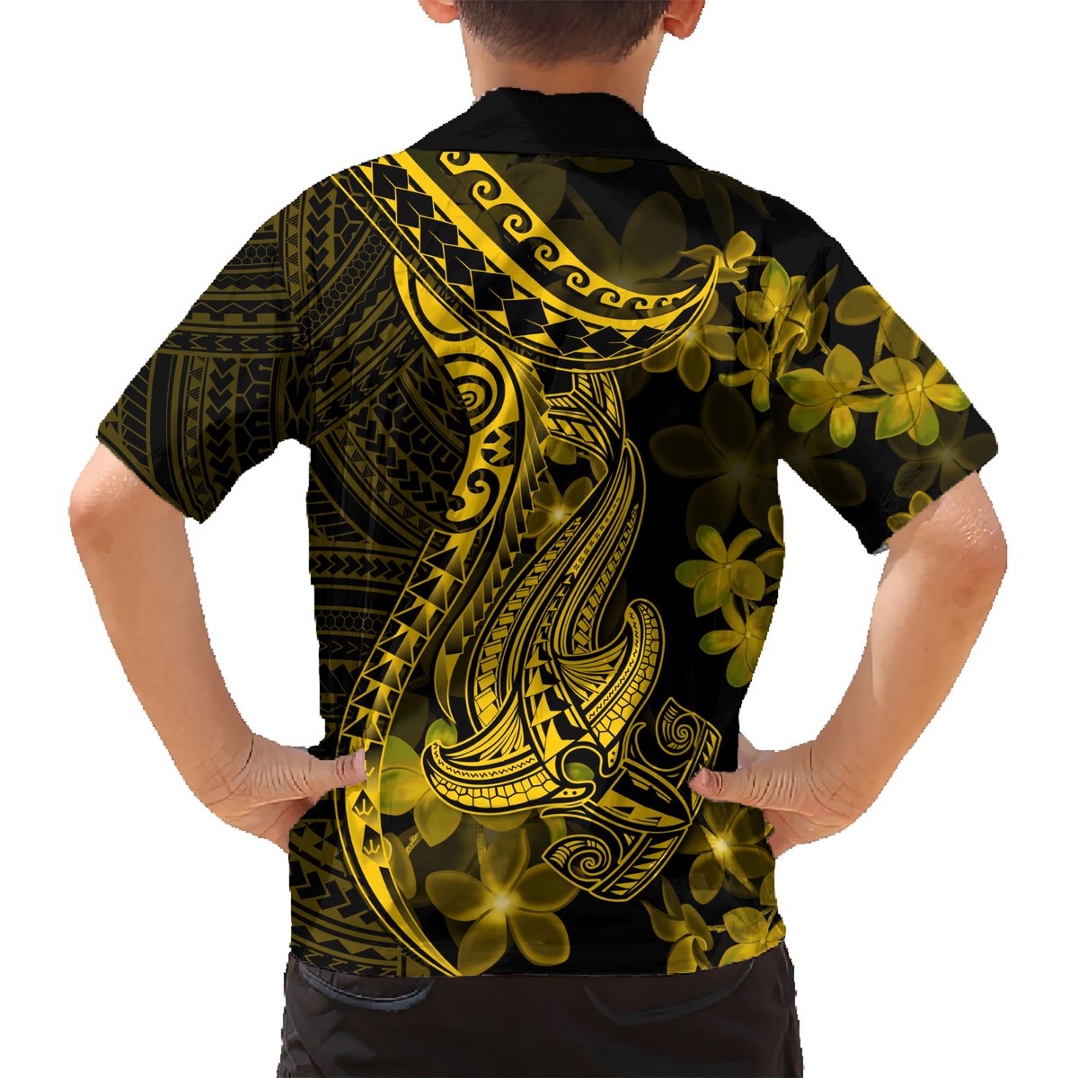 Gold Polynesia Shark Tattoo Hawaiian Shirt With Polynesian Plumeria LT14 - Polynesian Pride