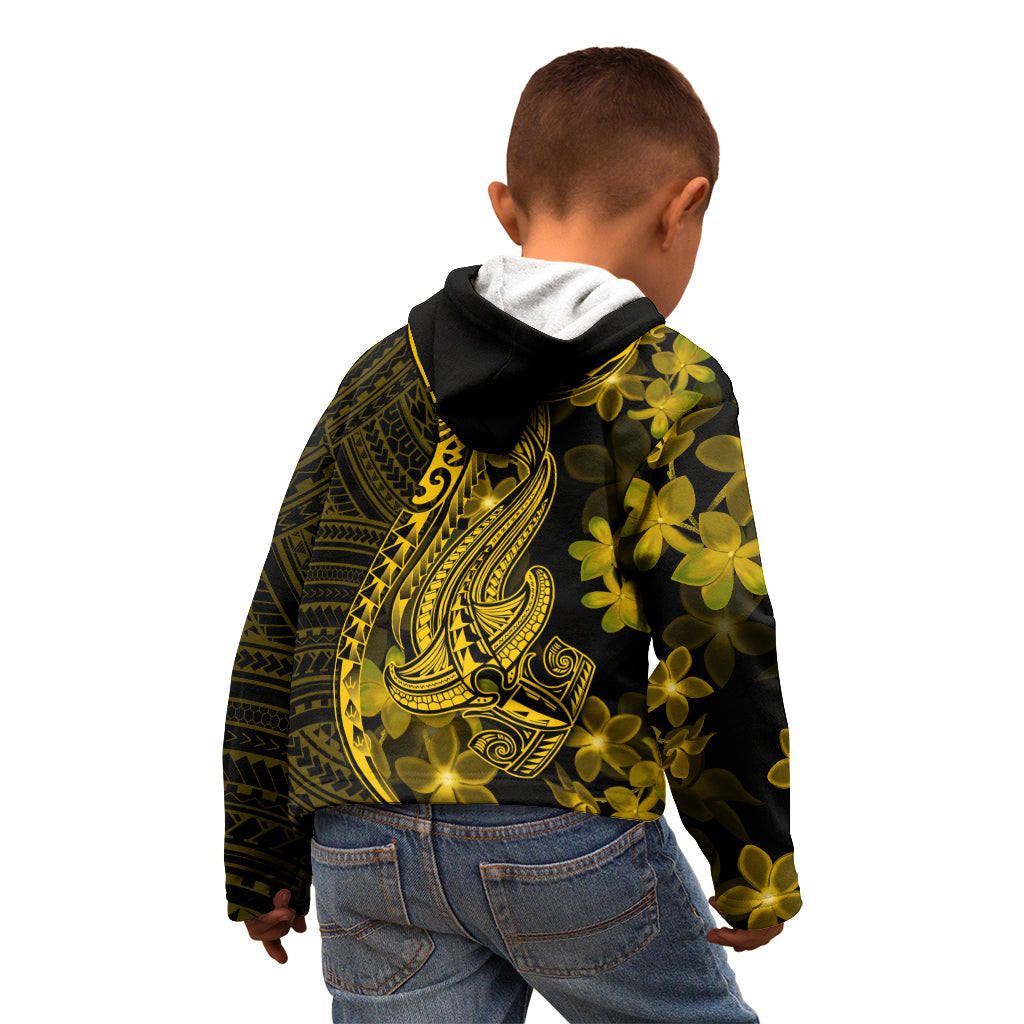 Gold Polynesia Shark Tattoo Kid Hoodie With Polynesian Plumeria LT14 - Polynesian Pride