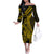 Gold Polynesia Shark Tattoo Off The Shoulder Long Sleeve Dress With Polynesian Plumeria LT14 Women Gold - Polynesian Pride