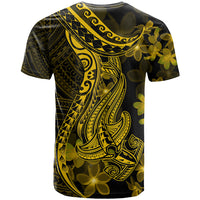 Gold Polynesia Shark Tattoo T Shirt With Polynesian Plumeria LT14 - Polynesian Pride