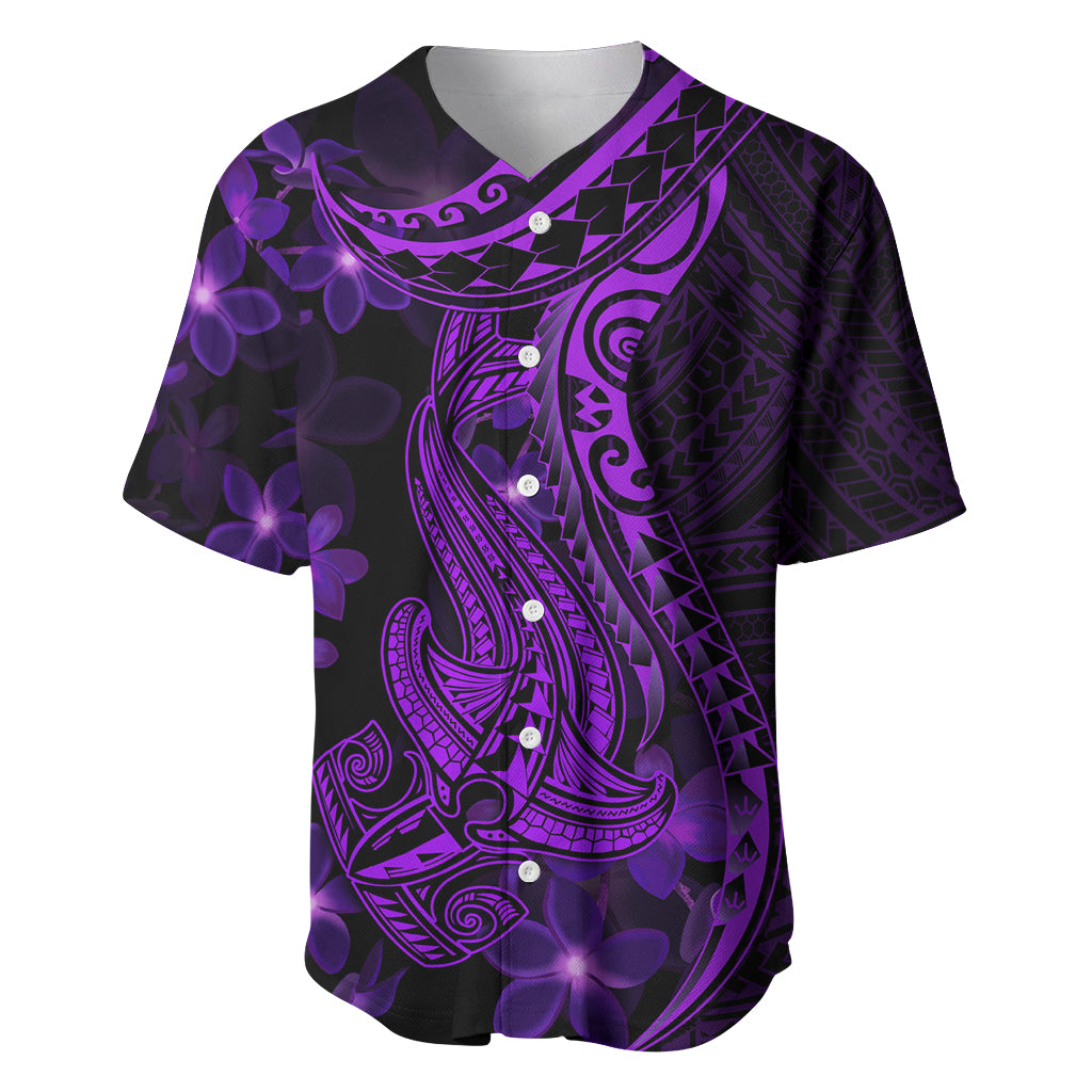 Purple Polynesia Shark Tattoo Baseball Jersey With Polynesian Plumeria LT14 Purple - Polynesian Pride