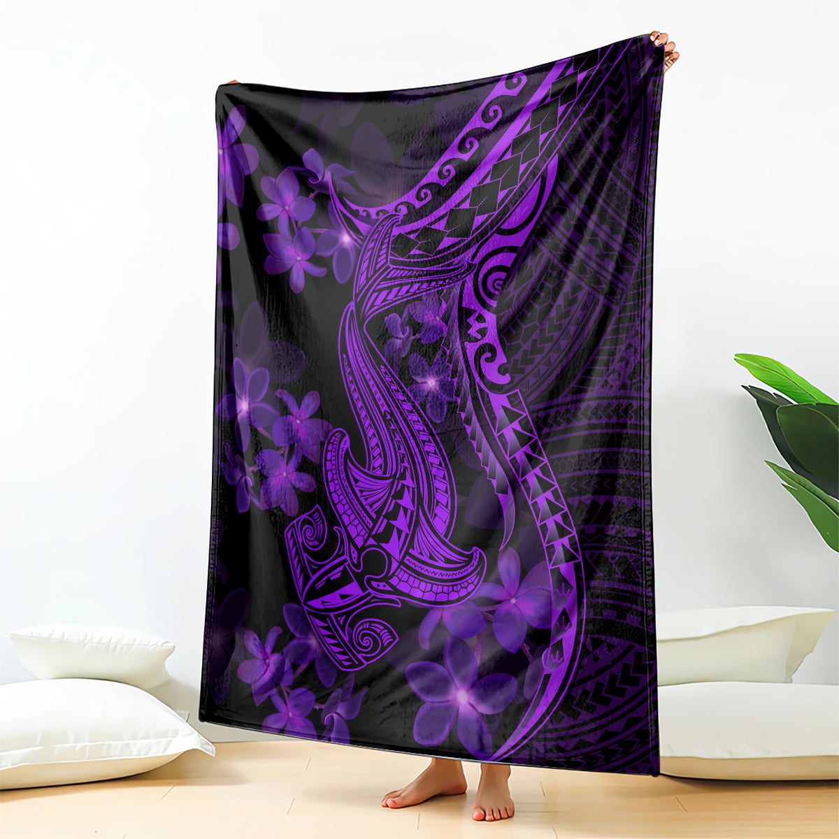 Purple Polynesia Shark Tattoo Blanket With Polynesian Plumeria LT14 Purple - Polynesian Pride