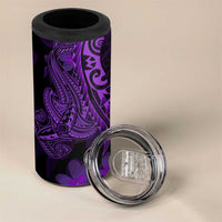 Purple Polynesia Shark Tattoo 4 in 1 Can Cooler Tumbler With Polynesian Plumeria