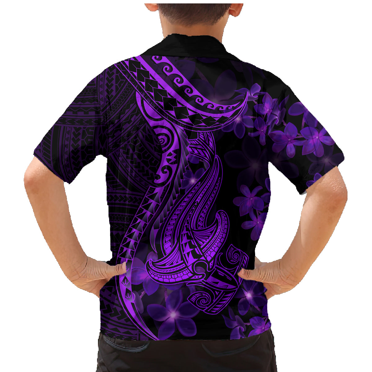 Purple Polynesia Shark Tattoo Family Matching Mermaid Dress and Hawaiian Shirt With Polynesian Plumeria LT14 - Polynesian Pride