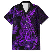 Purple Polynesia Shark Tattoo Family Matching Puletasi Dress and Hawaiian Shirt With Polynesian Plumeria LT14 Dad's Shirt - Short Sleeve Purple - Polynesian Pride