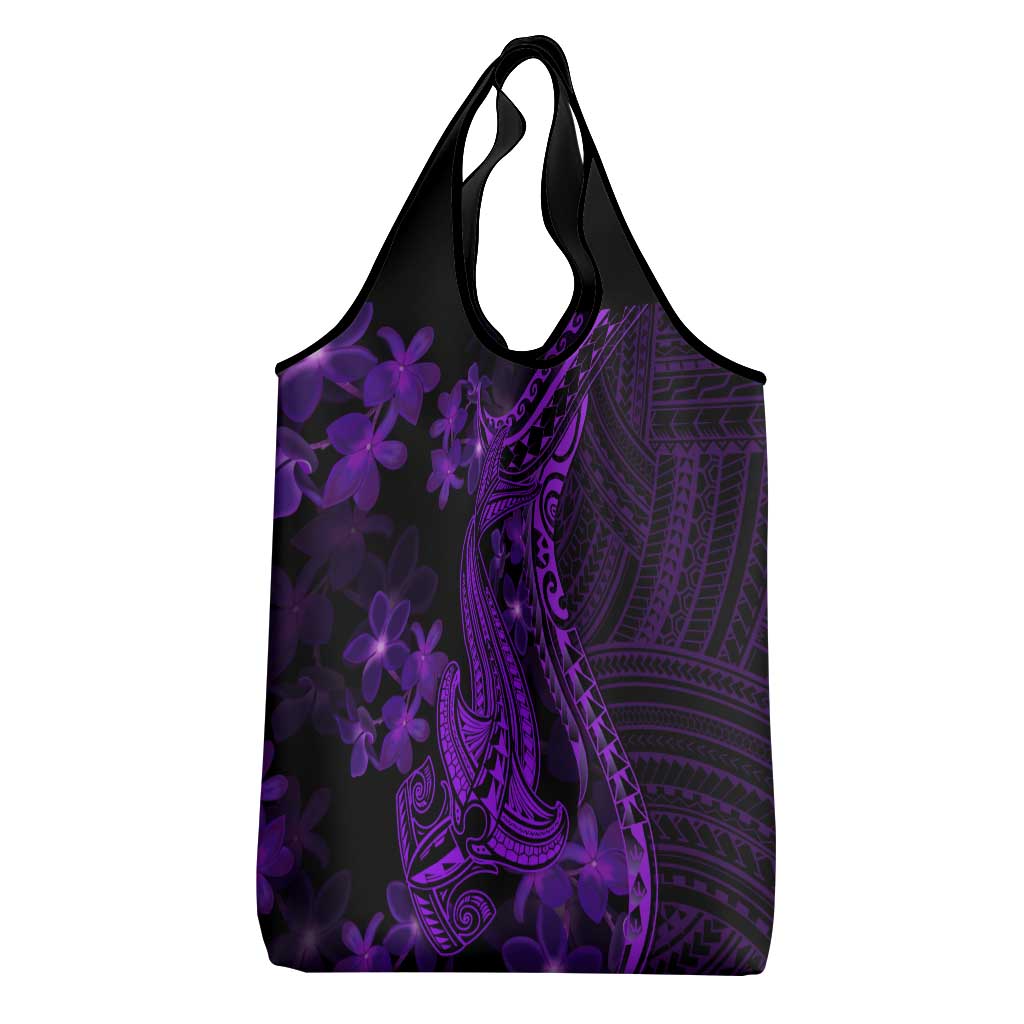 Purple Polynesia Shark Tattoo Grocery Bag With Polynesian Plumeria LT14 - Polynesian Pride