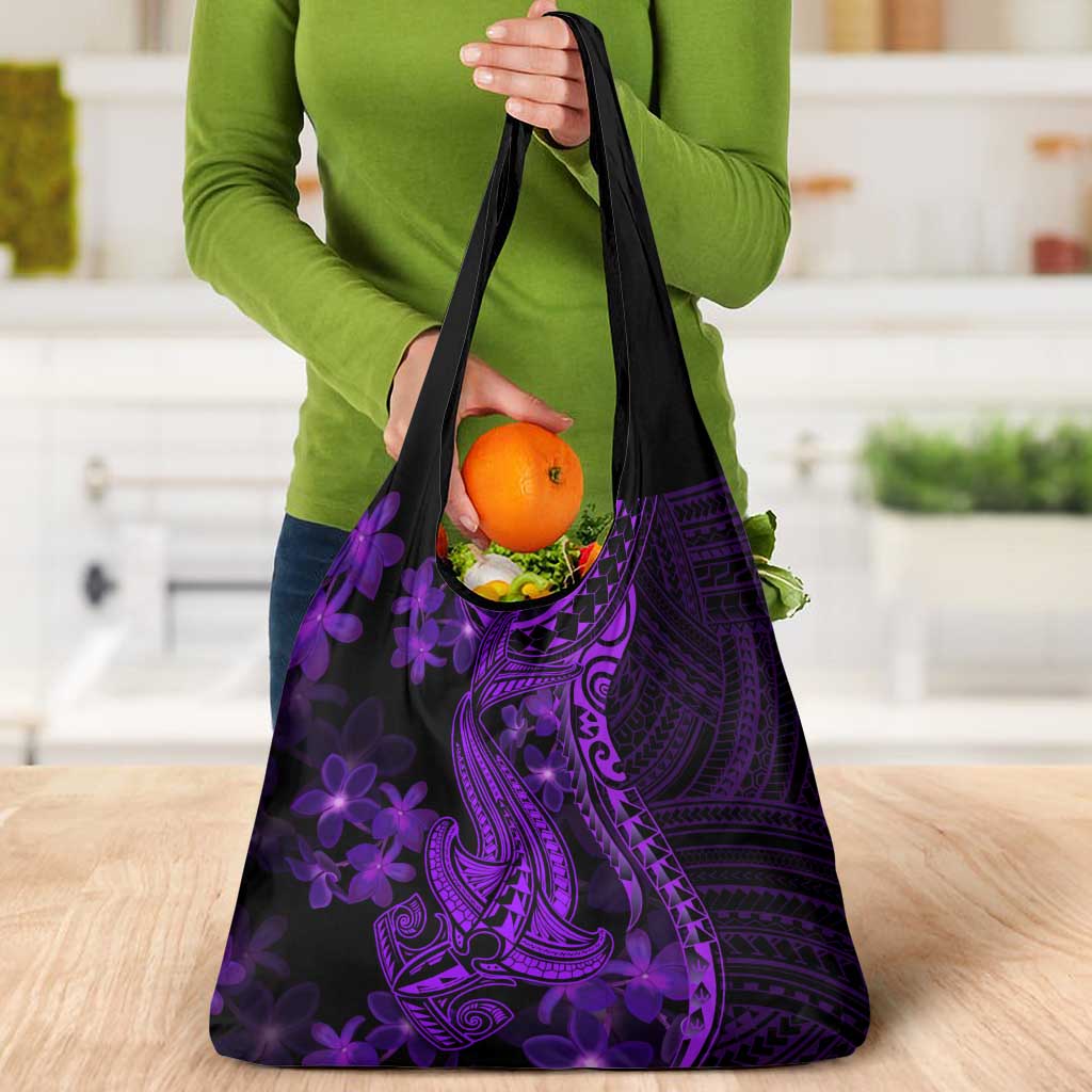 Purple Polynesia Shark Tattoo Grocery Bag With Polynesian Plumeria LT14 - Polynesian Pride