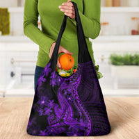 Purple Polynesia Shark Tattoo Grocery Bag With Polynesian Plumeria LT14 - Polynesian Pride