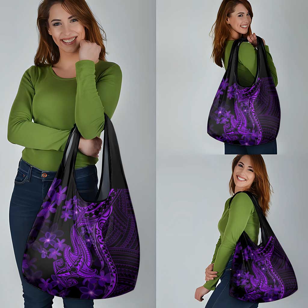 Purple Polynesia Shark Tattoo Grocery Bag With Polynesian Plumeria LT14 - Polynesian Pride