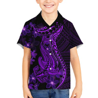 Purple Polynesia Shark Tattoo Kid Hawaiian Shirt With Polynesian Plumeria LT14 Kid Purple - Polynesian Pride