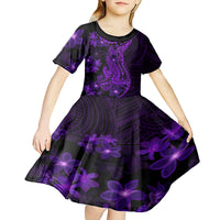 Purple Polynesia Shark Tattoo Kid Short Sleeve Dress With Polynesian Plumeria LT14 - Polynesian Pride