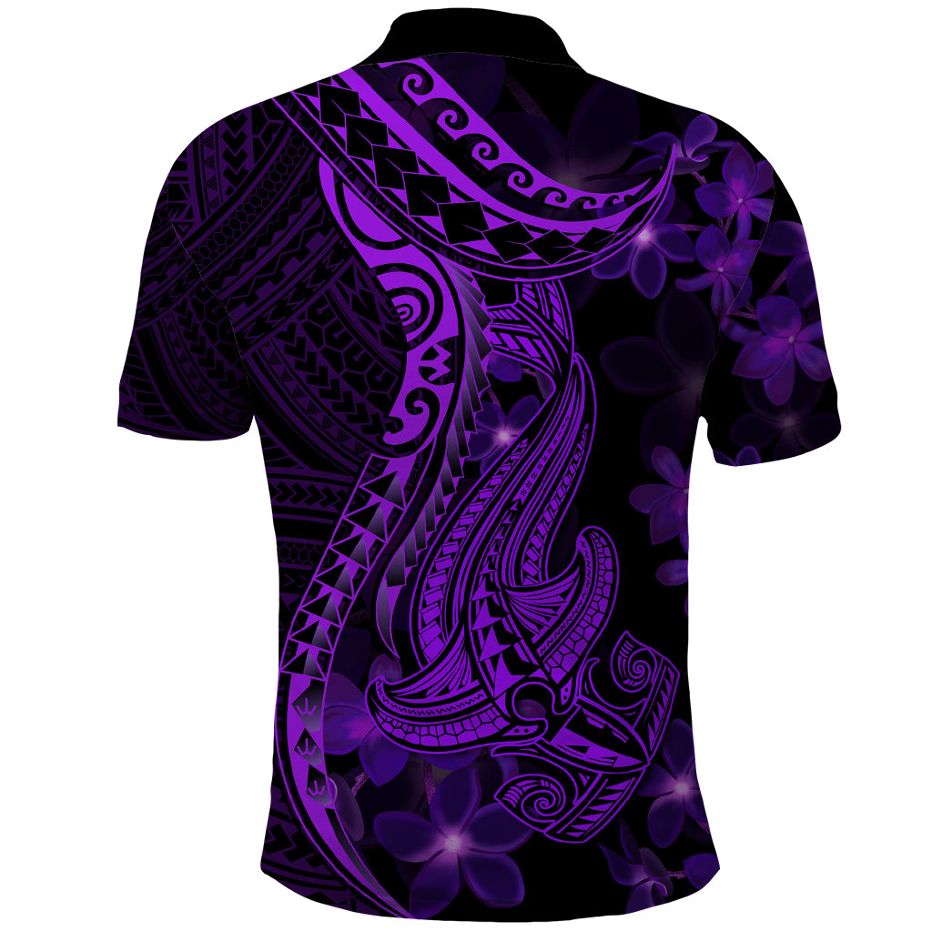 Purple Polynesia Shark Tattoo Polo Shirt With Polynesian Plumeria LT14 - Polynesian Pride
