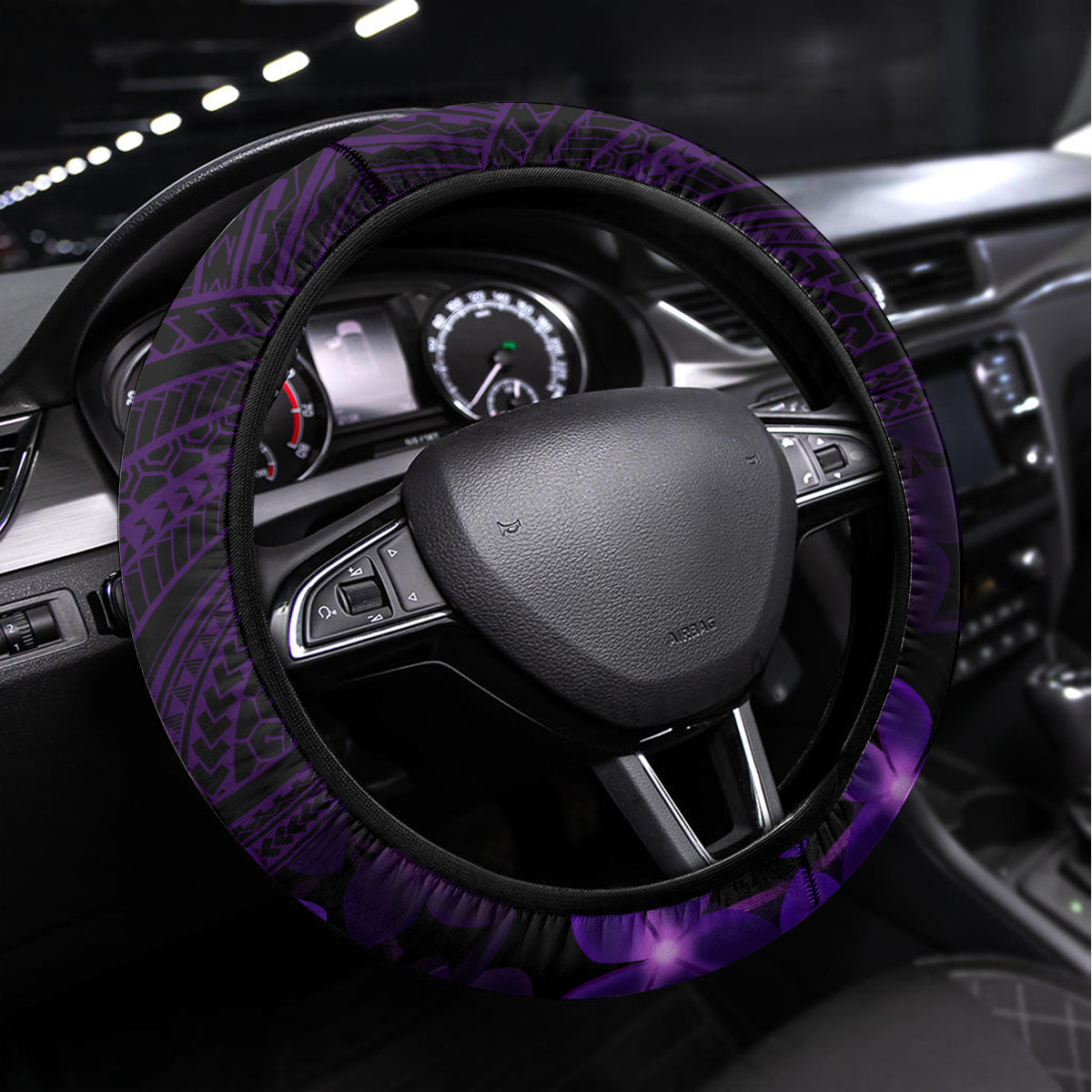 Purple Polynesia Shark Tattoo Steering Wheel Cover With Polynesian Plumeria LT14 Universal Fit Purple - Polynesian Pride
