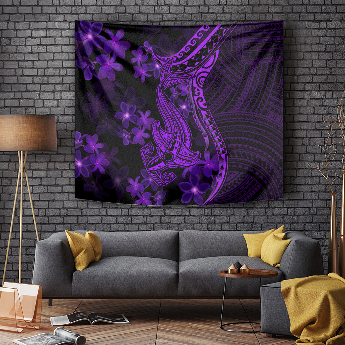 Purple Polynesia Shark Tattoo Tapestry With Polynesian Plumeria LT14 Purple - Polynesian Pride