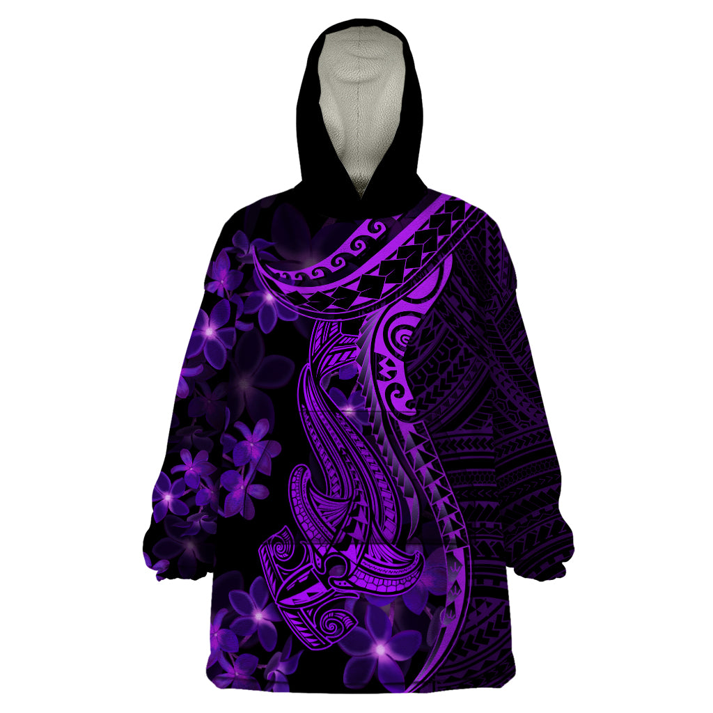 Purple Polynesia Shark Tattoo Wearable Blanket Hoodie With Polynesian Plumeria LT14 One Size Purple - Polynesian Pride