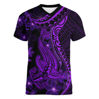 Purple Polynesia Shark Tattoo Women V Neck T Shirt With Polynesian Plumeria LT14 Female Purple - Polynesian Pride