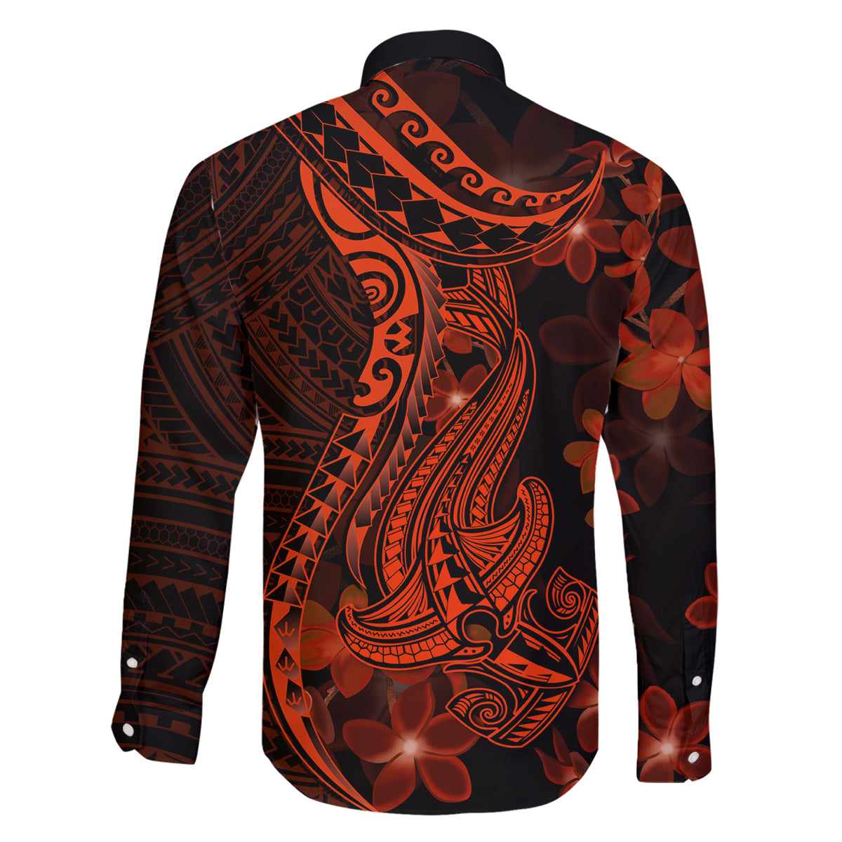 Red Polynesia Family Matching Long Sleeve Bodycon Dress and Hawaiian Shirt Shark Tattoo With Polynesian Plumeria LT14 - Polynesian Pride