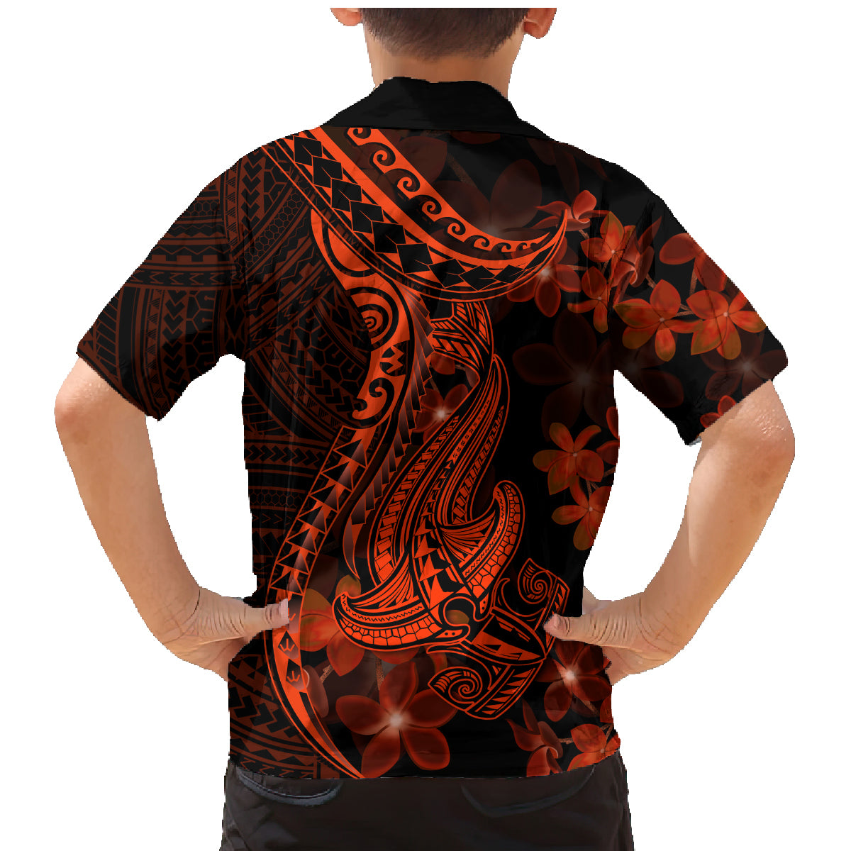Red Polynesia Family Matching Mermaid Dress and Hawaiian Shirt Shark Tattoo With Polynesian Plumeria LT14 - Polynesian Pride