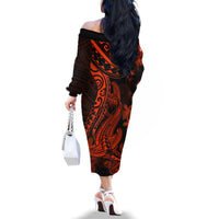 Red Polynesia Family Matching Off Shoulder Long Sleeve Dress and Hawaiian Shirt Shark Tattoo With Polynesian Plumeria LT14 - Polynesian Pride