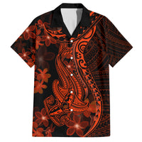 Red Polynesia Family Matching Off Shoulder Short Dress and Hawaiian Shirt Shark Tattoo With Polynesian Plumeria LT14 Dad's Shirt - Short Sleeve Red - Polynesian Pride