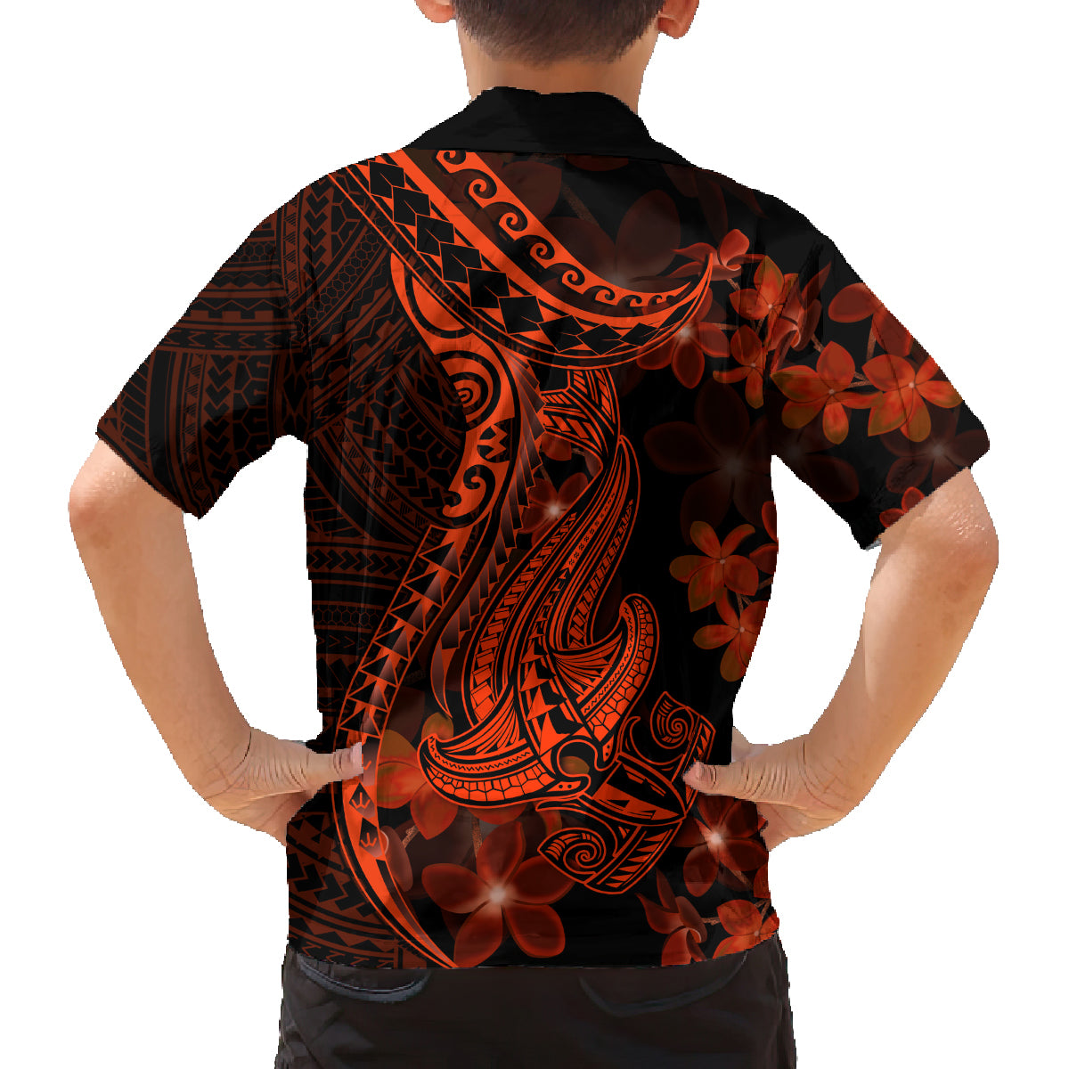 Red Polynesia Family Matching Tank Maxi Dress and Hawaiian Shirt Shark Tattoo With Polynesian Plumeria LT14 - Polynesian Pride