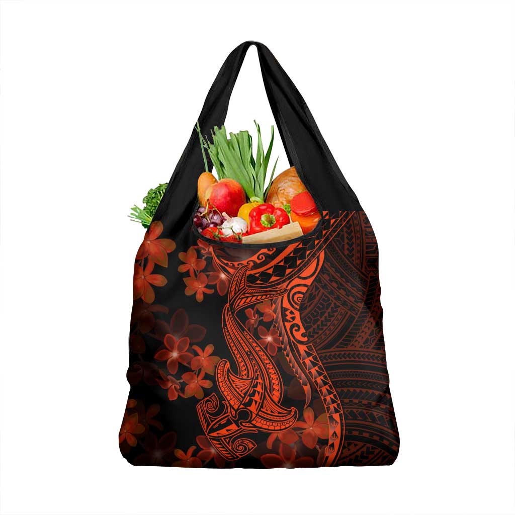 Red Polynesia Grocery Bag Shark Tattoo With Polynesian Plumeria LT14 1-pack One Size Red - Polynesian Pride