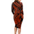 Red Polynesia Long Sleeve Bodycon Dress Shark Tattoo With Polynesian Plumeria LT14 - Polynesian Pride