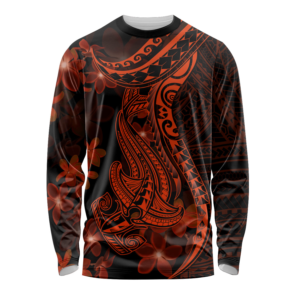 Red Polynesia Long Sleeve Shirt Shark Tattoo With Polynesian Plumeria LT14 Unisex Red - Polynesian Pride