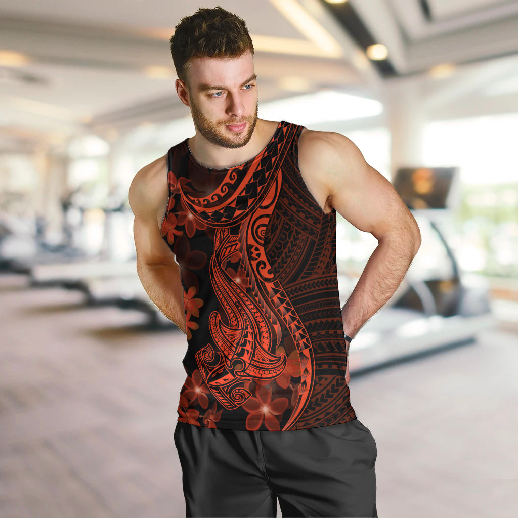 Red Polynesia Men Tank Top Shark Tattoo With Polynesian Plumeria LT14 Red - Polynesian Pride