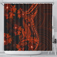 Red Polynesia Shower Curtain Shark Tattoo With Polynesian Plumeria LT14 - Polynesian Pride