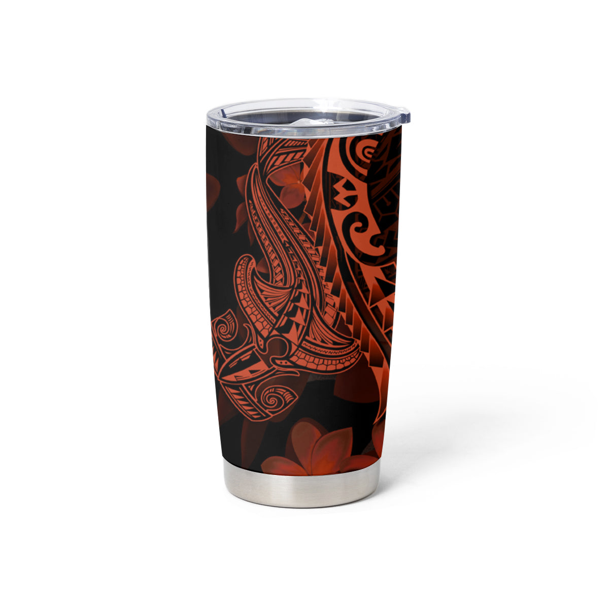 Red Polynesia Tumbler Cup Shark Tattoo With Polynesian Plumeria
