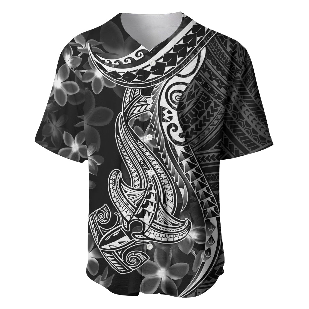 Black Polynesia Baseball Jersey Shark Tattoo With Polynesian Plumeria LT14 Black - Polynesian Pride