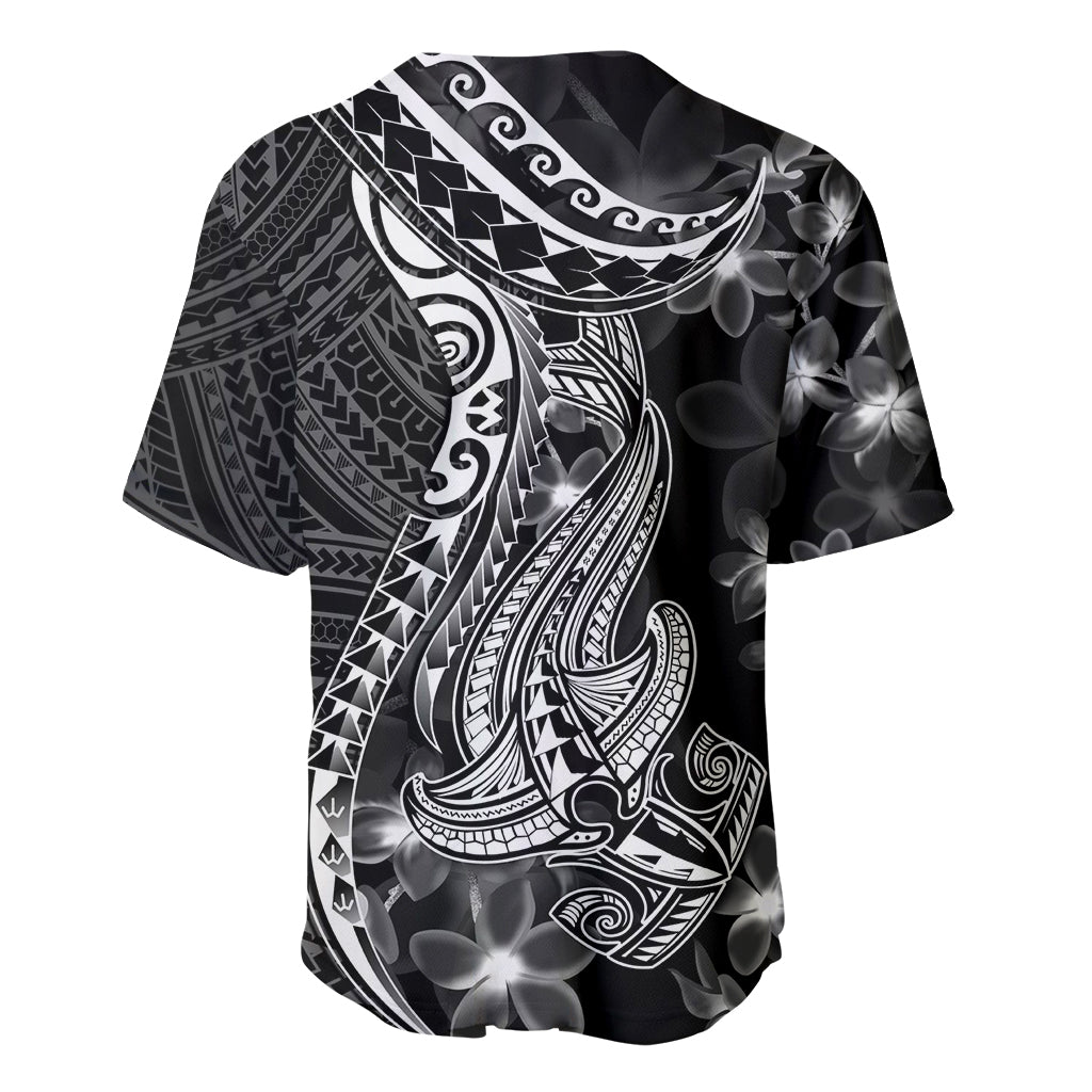 Black Polynesia Baseball Jersey Shark Tattoo With Polynesian Plumeria LT14 - Polynesian Pride