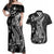 Black Polynesia Couples Matching Off Shoulder Maxi Dress and Hawaiian Shirt Shark Tattoo With Polynesian Plumeria LT14 Black - Polynesian Pride