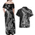 Black Polynesia Couples Matching Off Shoulder Maxi Dress and Hawaiian Shirt Shark Tattoo With Polynesian Plumeria LT14 - Polynesian Pride