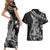 Black Polynesia Couples Matching Short Sleeve Bodycon Dress and Hawaiian Shirt Shark Tattoo With Polynesian Plumeria LT14 - Polynesian Pride