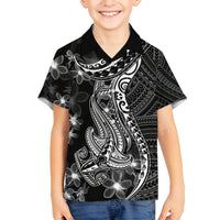 Black Polynesia Family Matching Tank Maxi Dress and Hawaiian Shirt Shark Tattoo With Polynesian Plumeria LT14 Son's Shirt Black - Polynesian Pride