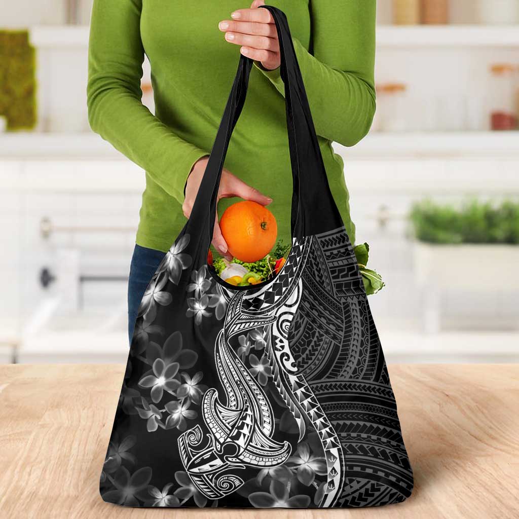 Black Polynesia Grocery Bag Shark Tattoo With Polynesian Plumeria LT14 - Polynesian Pride