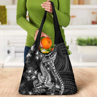 Black Polynesia Grocery Bag Shark Tattoo With Polynesian Plumeria LT14 - Polynesian Pride