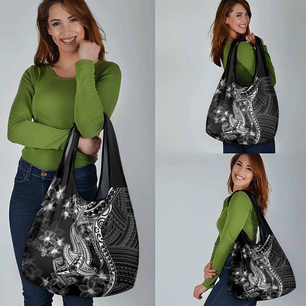 Black Polynesia Grocery Bag Shark Tattoo With Polynesian Plumeria LT14 - Polynesian Pride