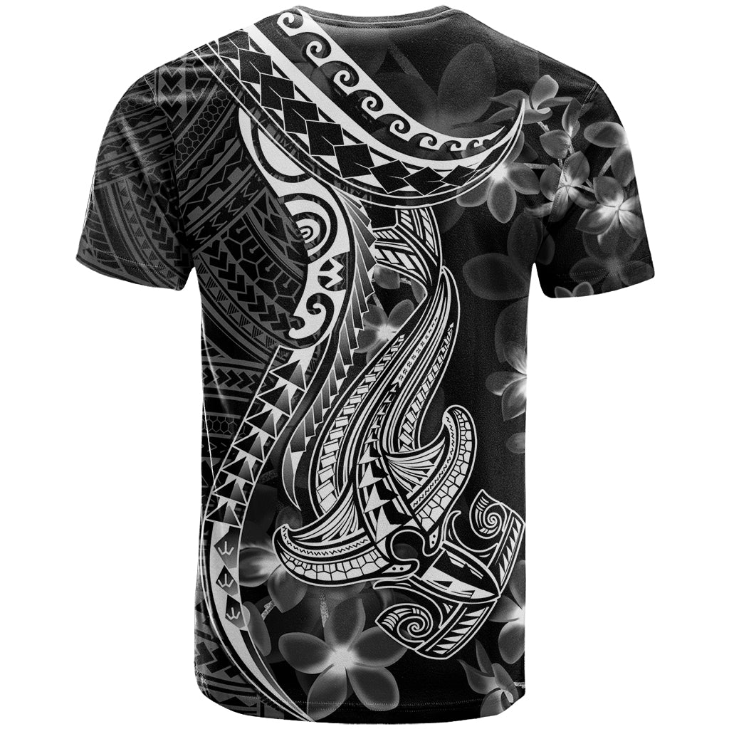 Black Polynesia T Shirt Shark Tattoo With Polynesian Plumeria LT14 - Polynesian Pride