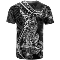 Black Polynesia T Shirt Shark Tattoo With Polynesian Plumeria LT14 - Polynesian Pride