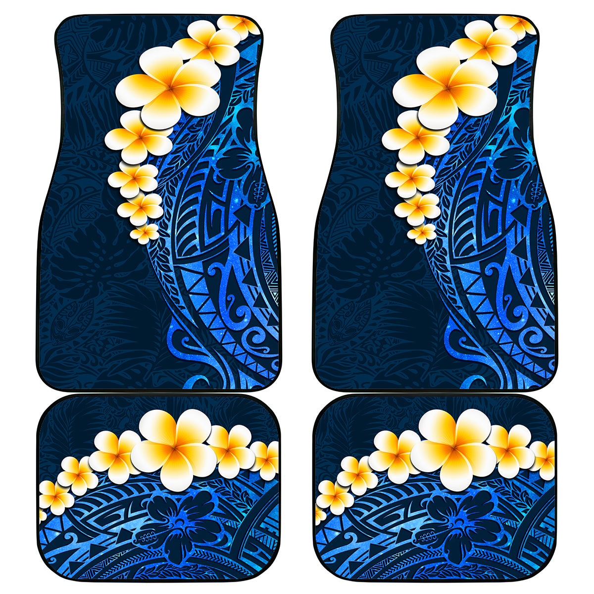 Blue Polynesia Car Mats Plumeria Tropical Leaves With Galaxy Polynesian Art LT14 Blue - Polynesian Pride