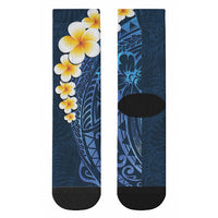 Blue Tropical Plumeria With Galaxy Polynesian Art Crew Socks LT14 - Polynesian Pride