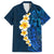 Blue Polynesia Family Matching Long Sleeve Bodycon Dress and Hawaiian Shirt Plumeria Tropical Leaves With Galaxy Polynesian Art LT14 Dad's Shirt - Short Sleeve Blue - Polynesian Pride